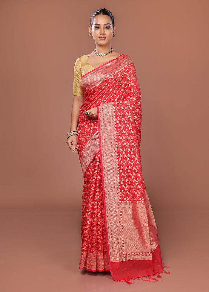 Red Kora Silk Saree With Blouse Piece