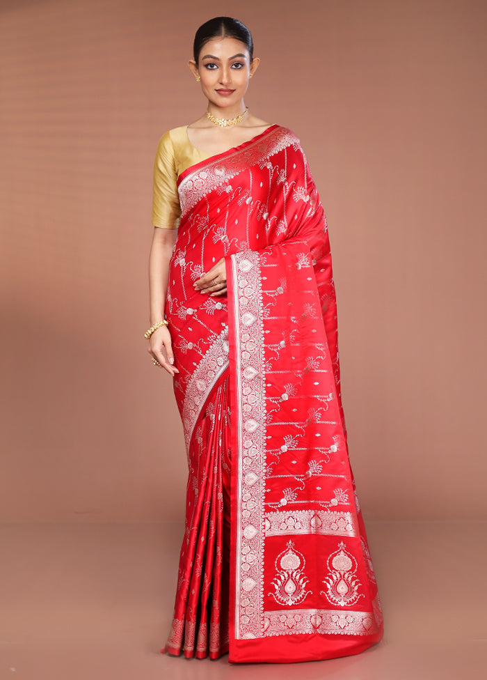 Red Katan Silk Saree With Blouse Piece