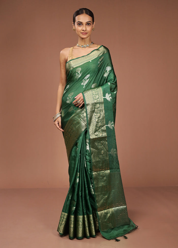 Green Dupion Silk Saree With Blouse Piece