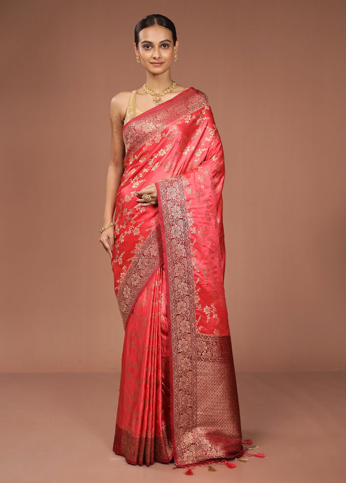Pink Dupion Silk Saree With Blouse Piece