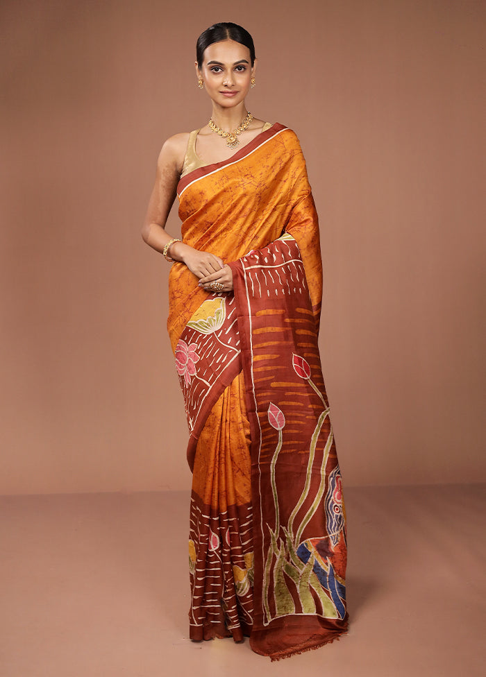 Maroon Printed Pure Silk Saree Without Blouse Piece