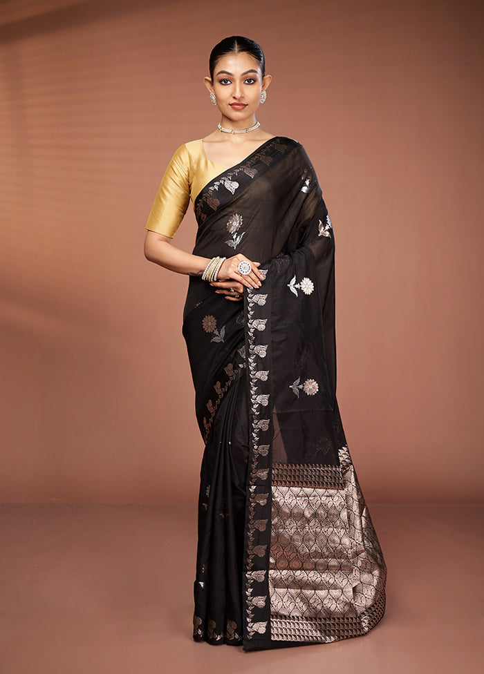 Black Dupion Silk Saree With Blouse Piece