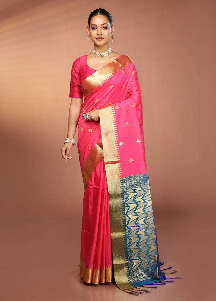 Pink Kanjivaram Silk Saree With Blouse Piece