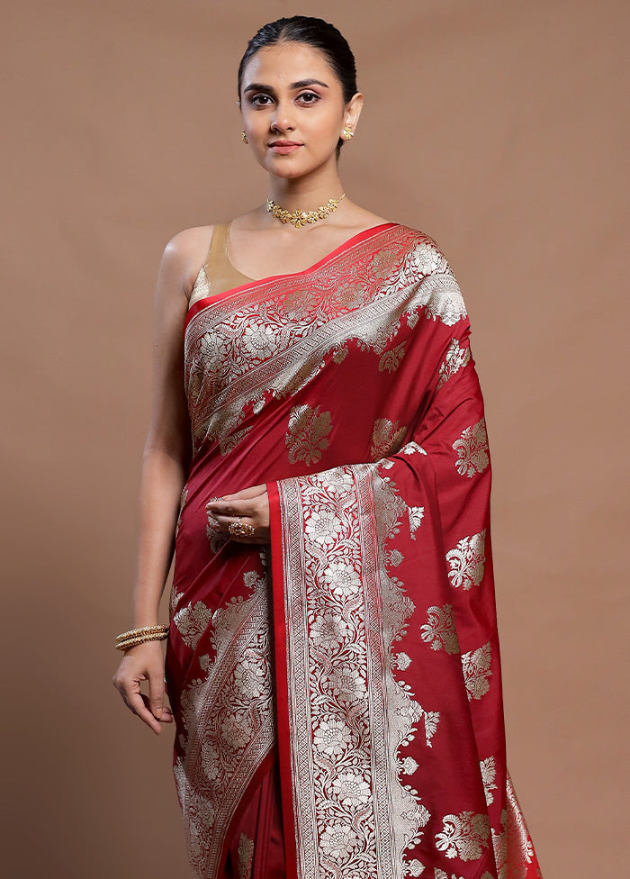 Red Katan Silk Saree With Blouse Piece