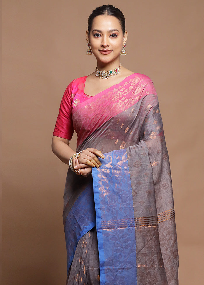 Grey Cotton Saree With Blouse Piece