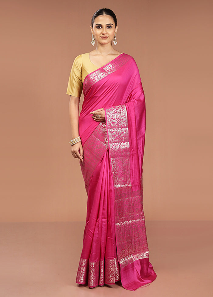 Pink Dupion Silk Saree With Blouse Piece
