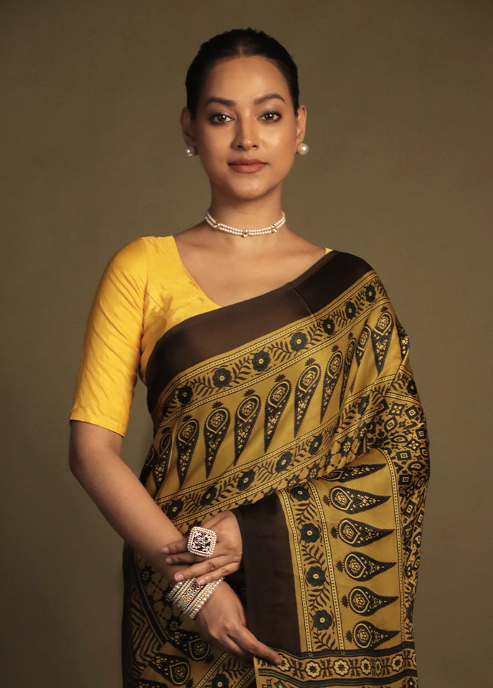 Yellow Pure Modal Silk Saree Without Blouse Piece