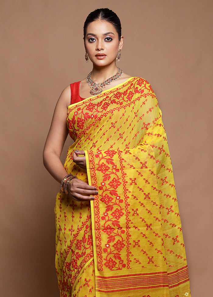 Yellow Tant Jamdani Saree Without Blouse Piece