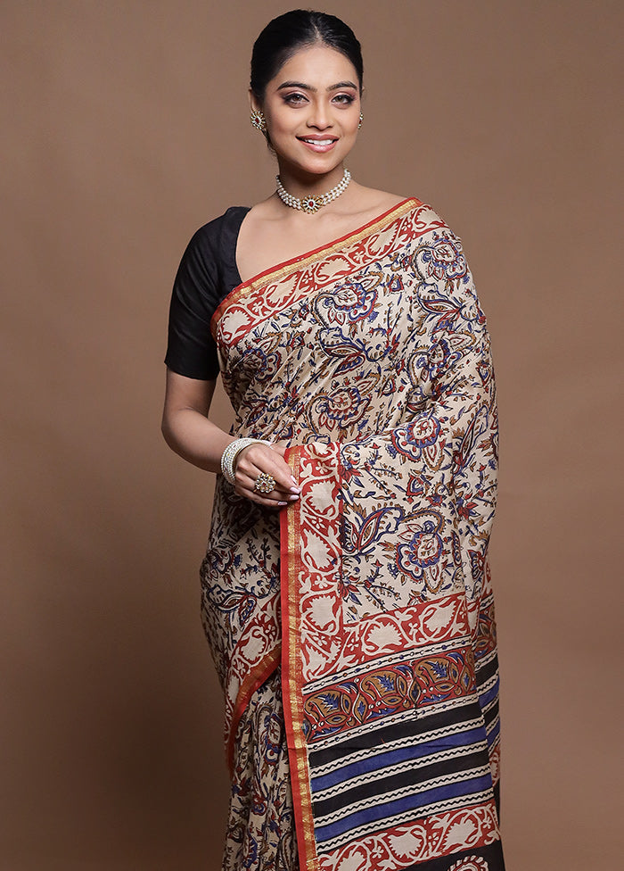 Cream Chanderi Cotton Saree With Blouse Piece