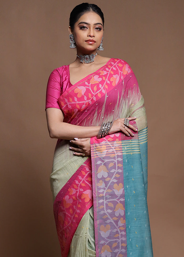 Pink Cotton Saree With Blouse Piece
