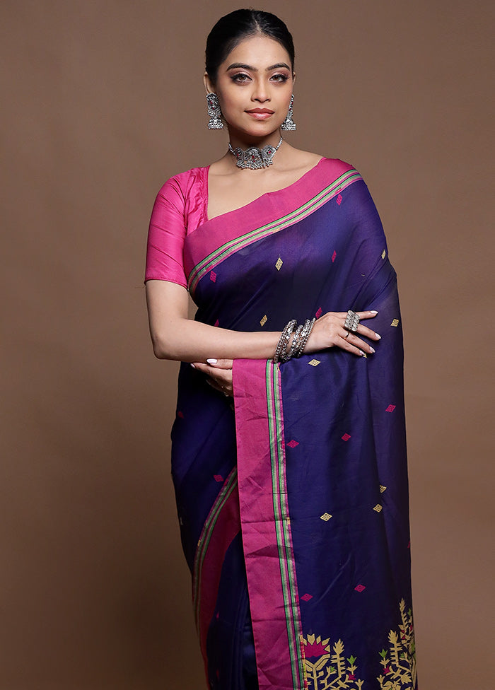 Blue Cotton Saree With Blouse Piece