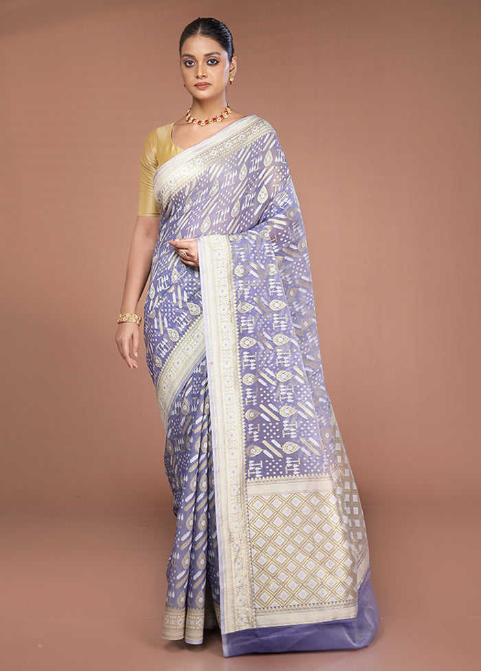 Blue Kora Silk Saree With Blouse Piece