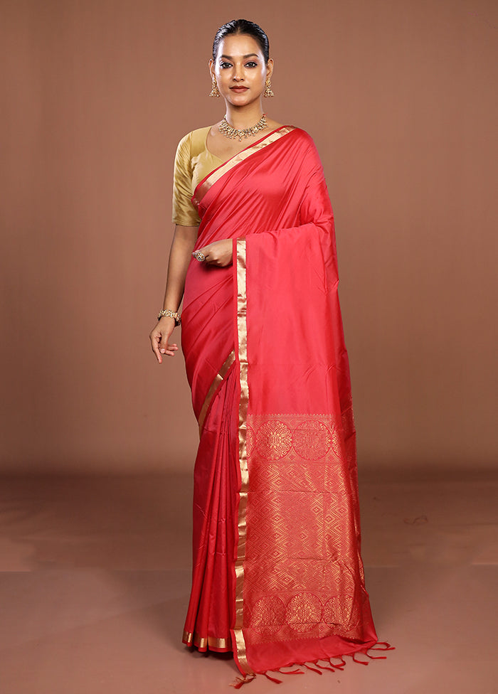 Pink Kanjivaram Silk Saree With Blouse Piece