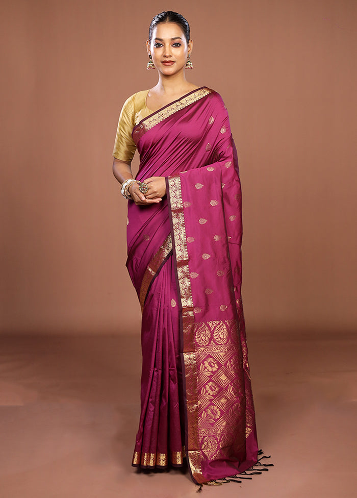 Purple Kanjivaram Silk Saree With Blouse Piece
