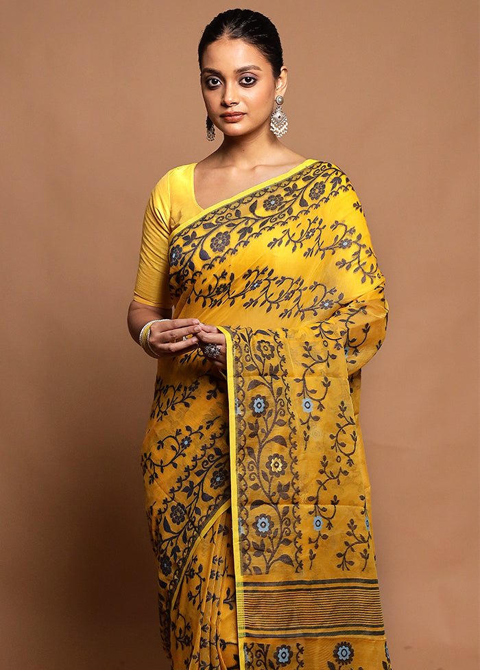 Yellow Tant Jamdani Saree Without Blouse Piece