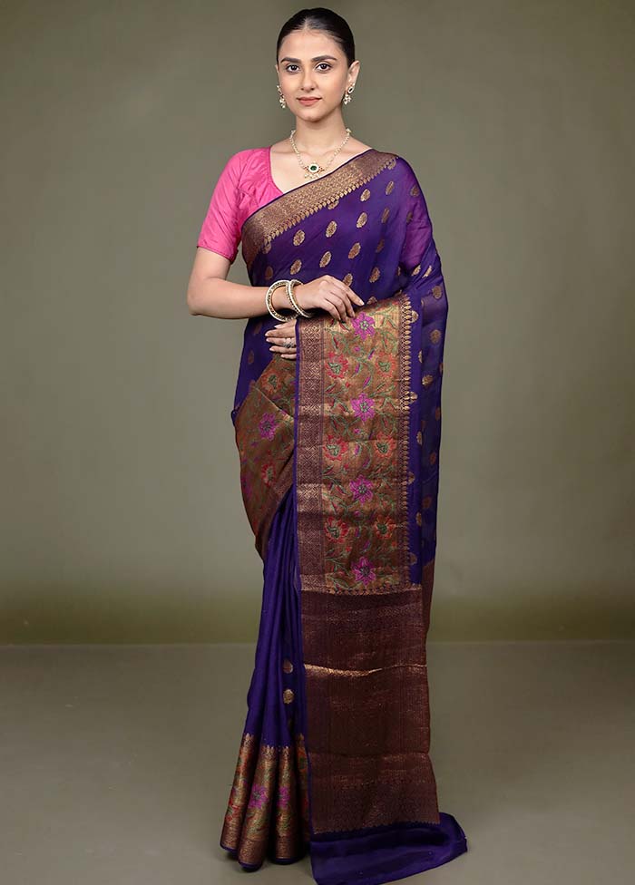 Blue Georgette Saree With Blouse Piece