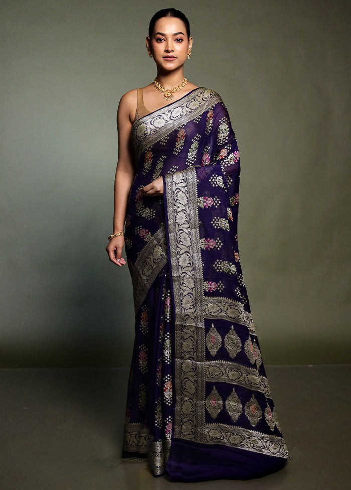 Blue Georgette Saree With Blouse Piece