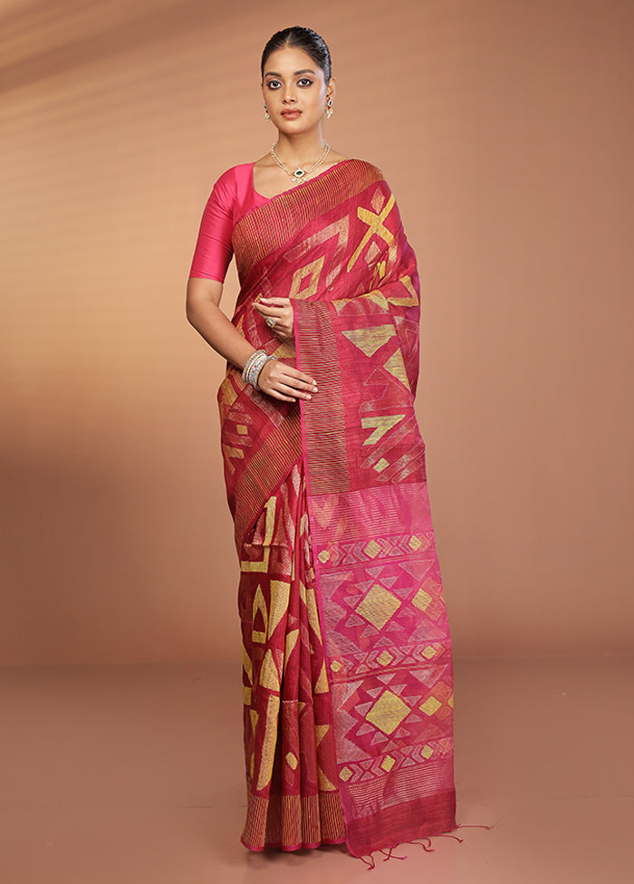Pink Handloom Matka Pure Silk Saree With Blouse Piece