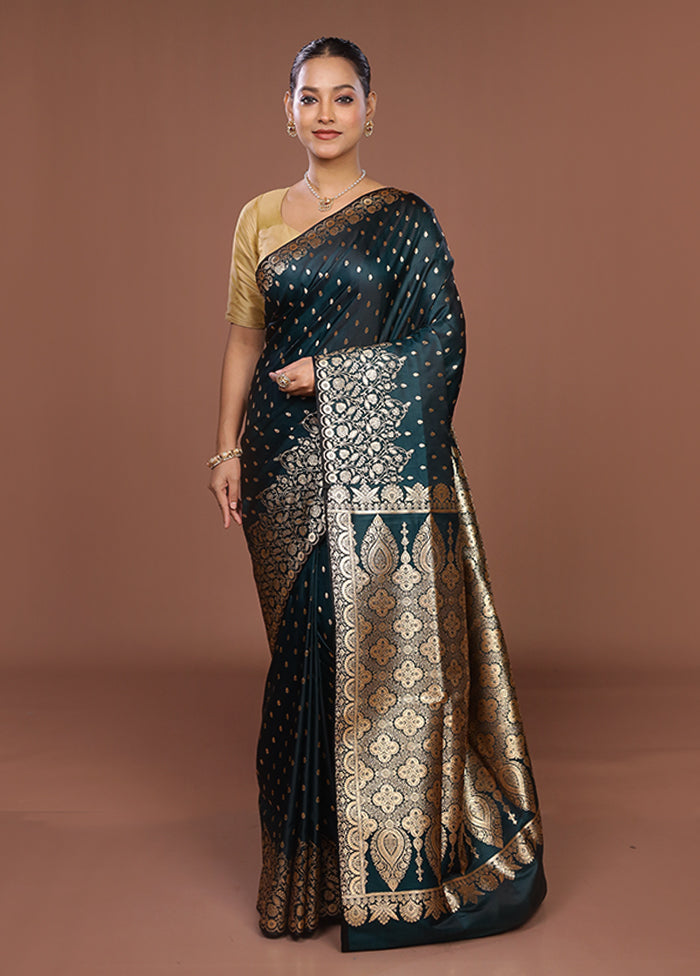 Green Banarasi Silk Saree With Blouse Piece