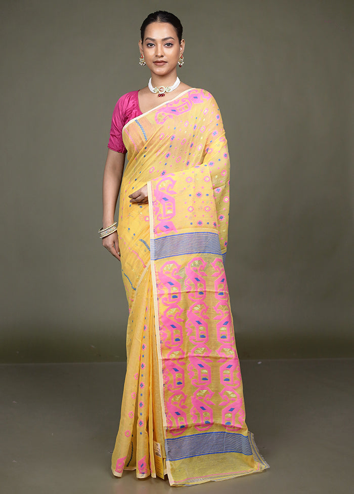 Yellow Tant Jamdani Saree Without Blouse Piece