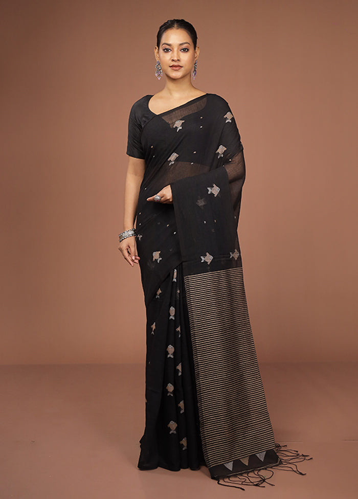 Black Matka Silk Saree With Blouse Piece