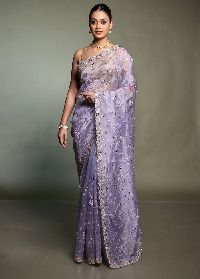Purple Tissue Silk Saree With Blouse Piece