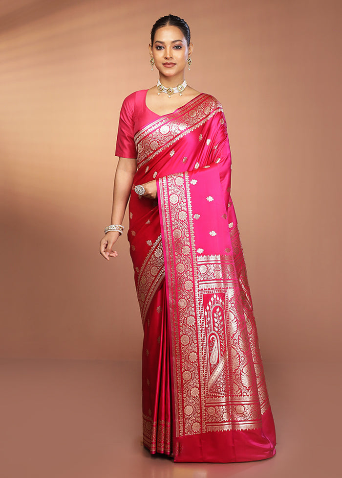 Pink Banarasi Silk Saree With Blouse Piece