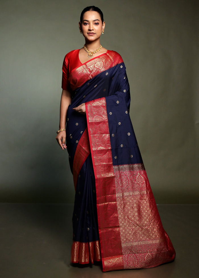 Blue Kanjivaram Silk Saree With Blouse Piece