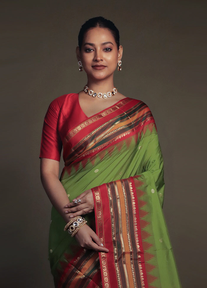 Green Kanjivaram Silk Saree With Blouse Piece