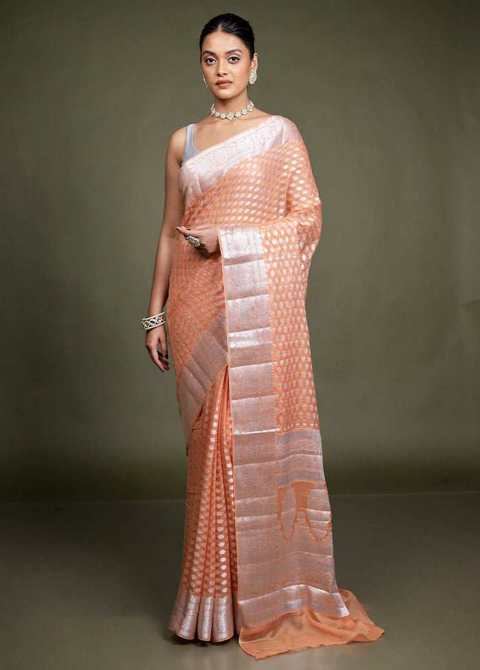Pink Kora Silk Saree With Blouse Piece