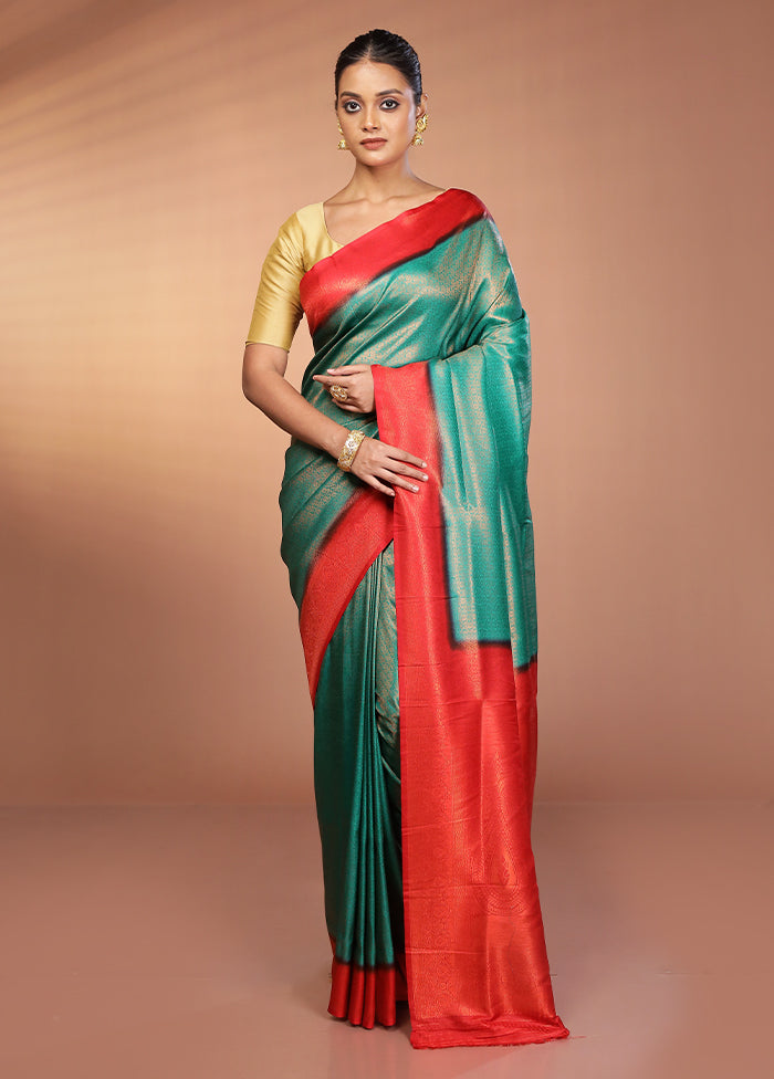 Green Dupion Silk Saree With Blouse Piece