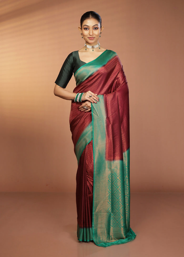 Maroon Dupion Silk Saree With Blouse Piece