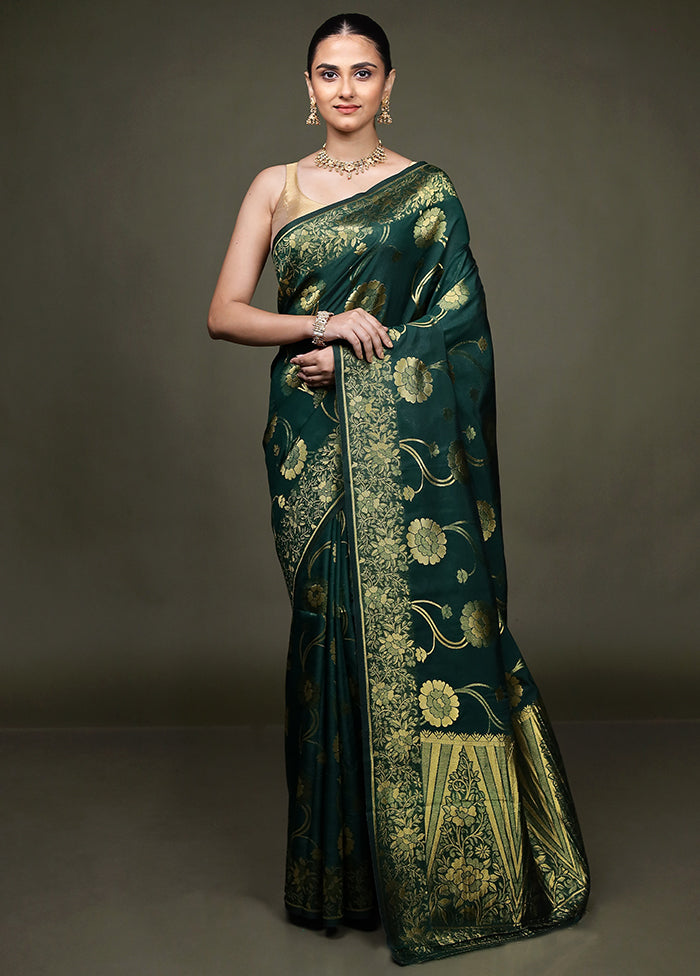 Green Dupion Silk Saree With Blouse Piece