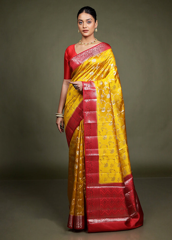 Yellow Handloom Dupion Pure Silk Saree With Blouse Piece