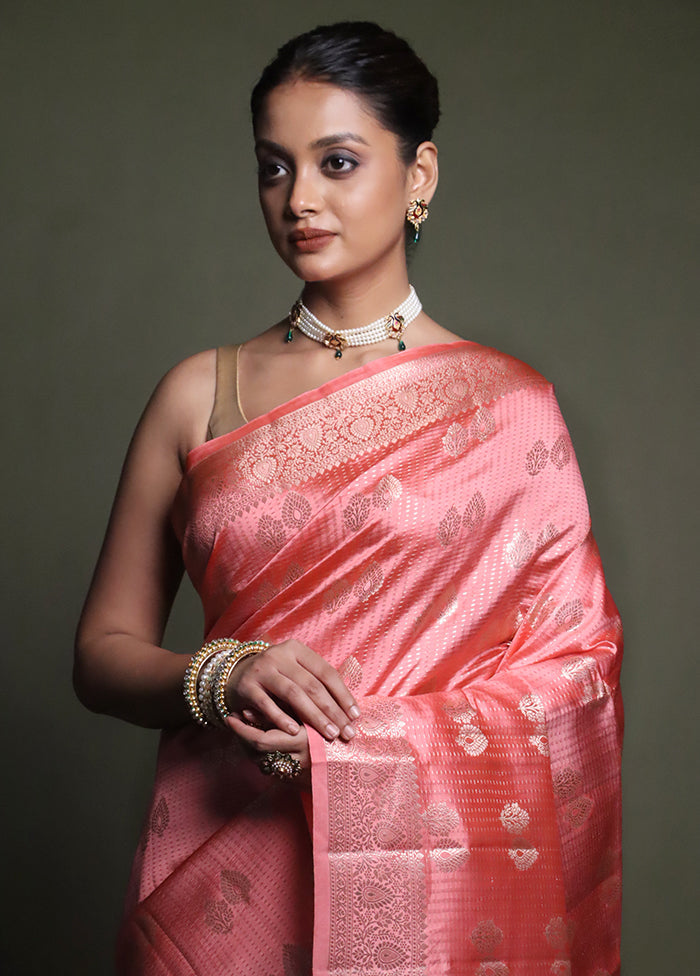 Pink Handloom Dupion Pure Silk Saree With Blouse Piece