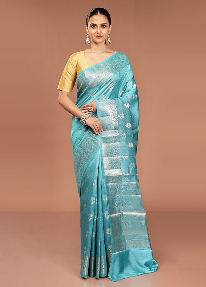 Blue Handloom Dupion Pure Silk Saree With Blouse Piece