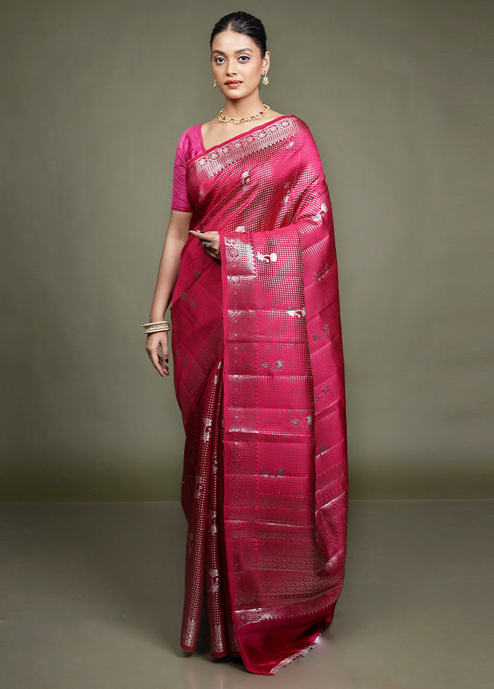 Pink Handloom Dupion Pure Silk Saree With Blouse Piece