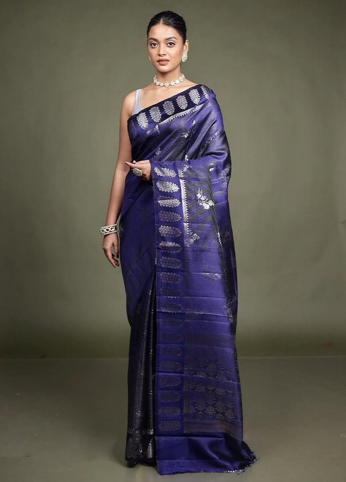 Blue Handloom Dupion Pure Silk Saree With Blouse Piece