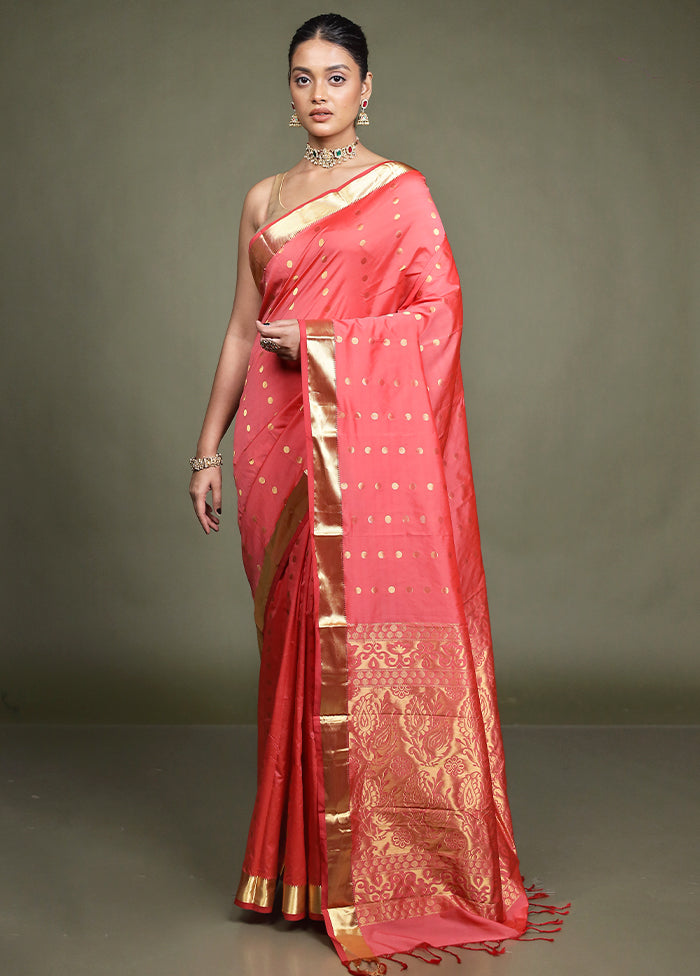 Pink Kanjivaram Silk Saree With Blouse Piece
