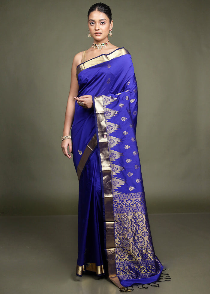 Blue Kanjivaram Silk Saree With Blouse Piece