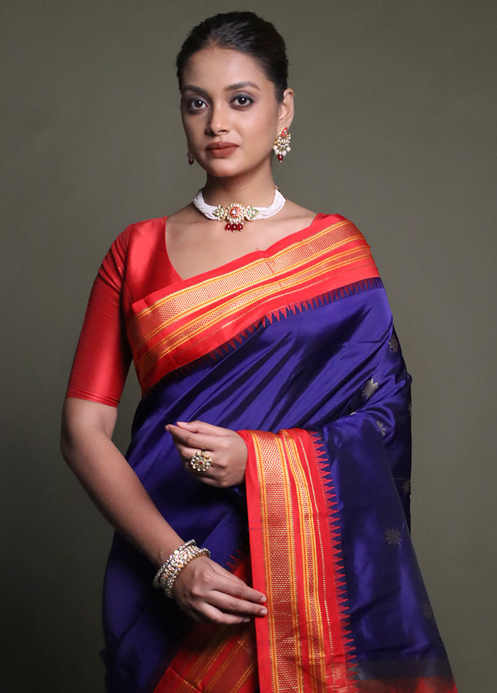 Blue Kanjivaram Silk Saree With Blouse Piece