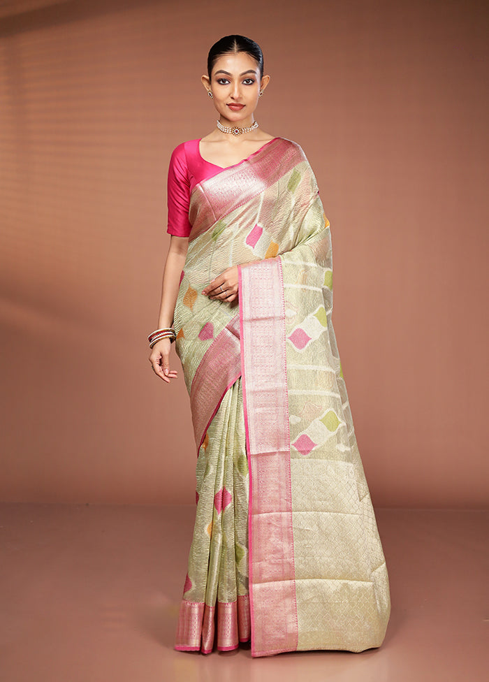 Green Tissue Silk Saree With Blouse Piece