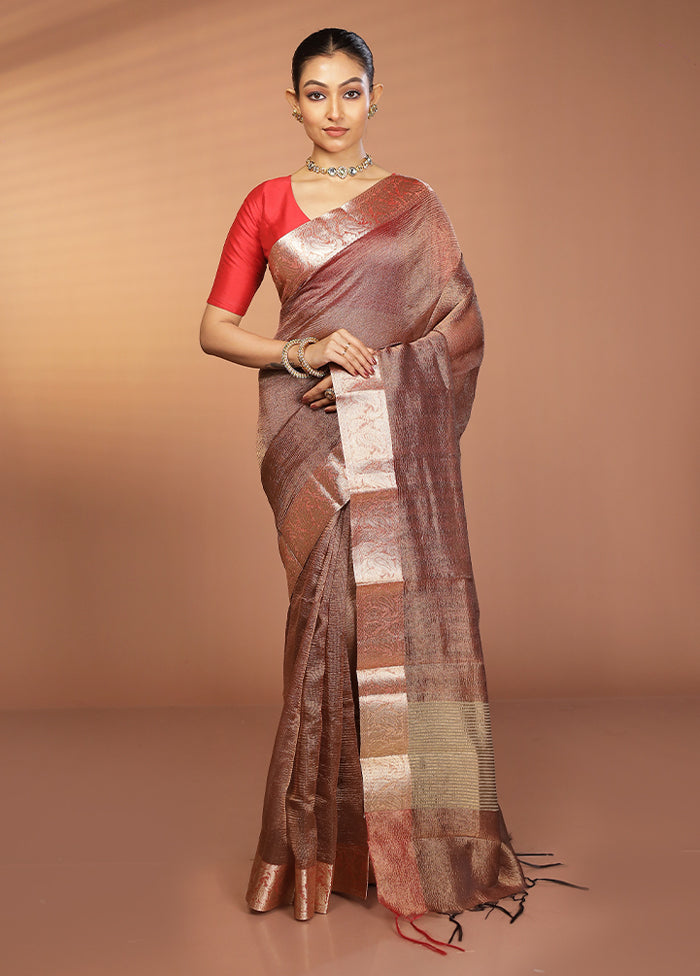 Maroon Tissue Silk Saree With Blouse Piece