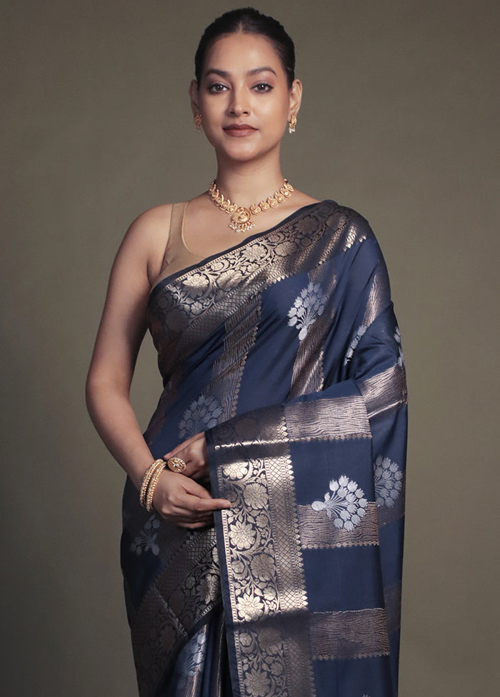 Blue Kora Silk Saree With Blouse Piece