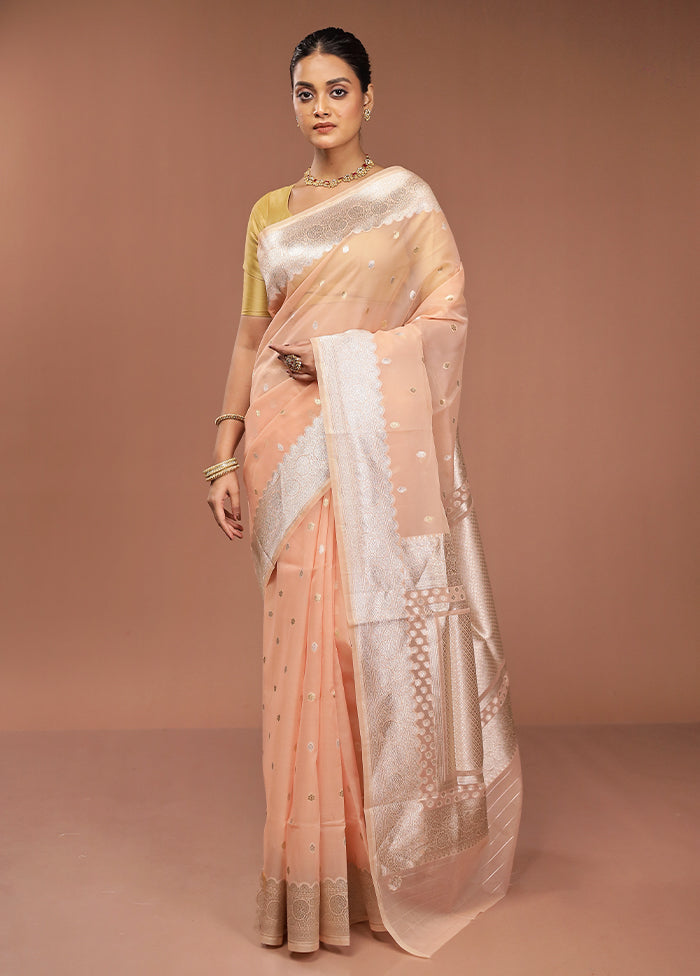 Peach Organza Saree With Blouse Piece
