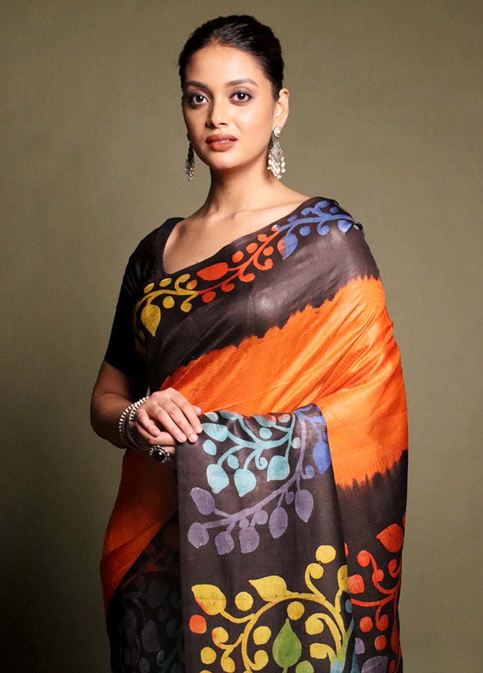 Multicolor Printed Pure Silk Saree Without Blouse Piece