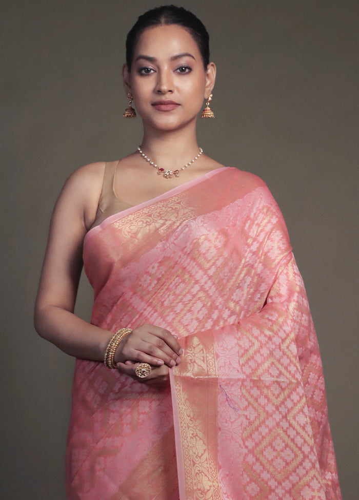 Pink Kora Silk Saree With Blouse Piece