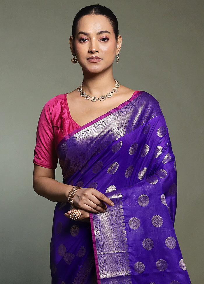 Blue Kora Silk Saree With Blouse Piece