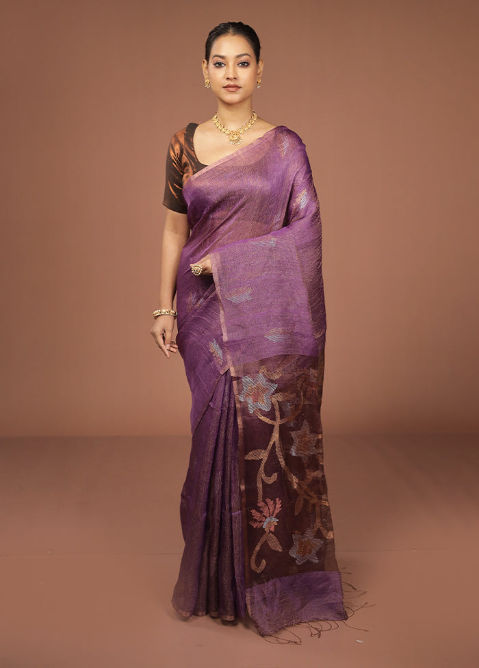 Purple Handloom Matka Pure Silk Saree With Blouse Piece