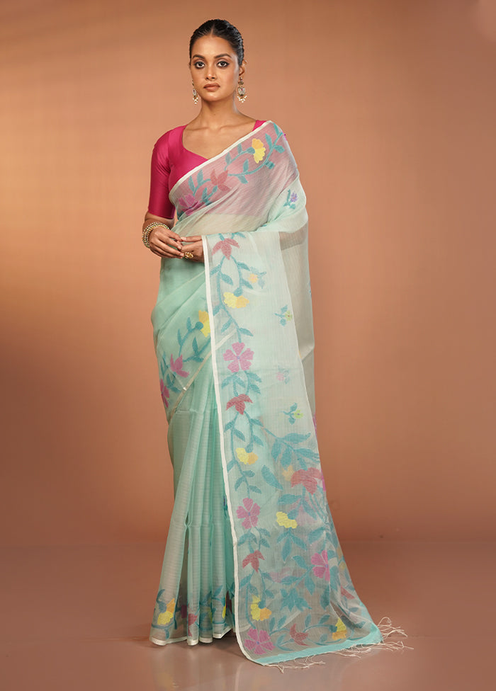 Blue Handloom Matka Pure Silk Saree With Blouse Piece